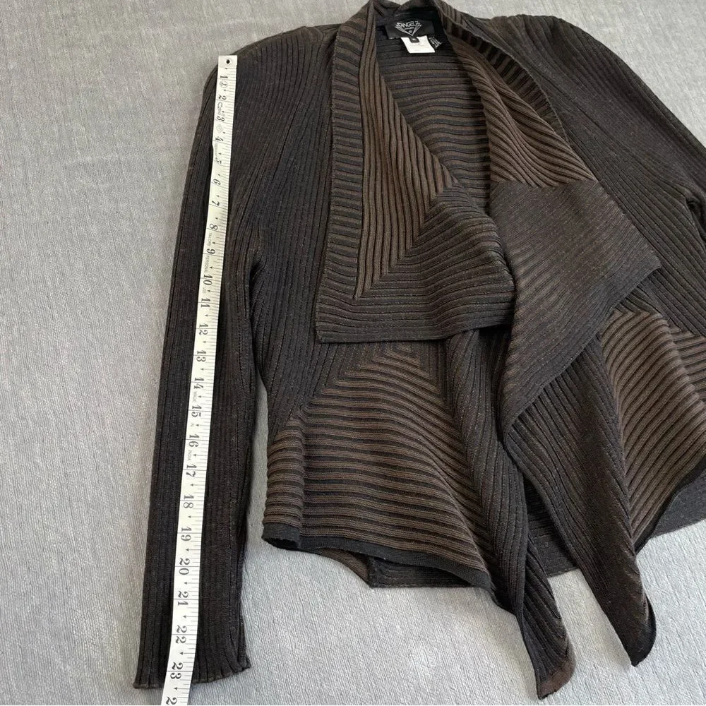 Angel Apparel Wool Blend Open Front Ribbed Asymmetrical Cardigan Sweater - Picture 8 of 9